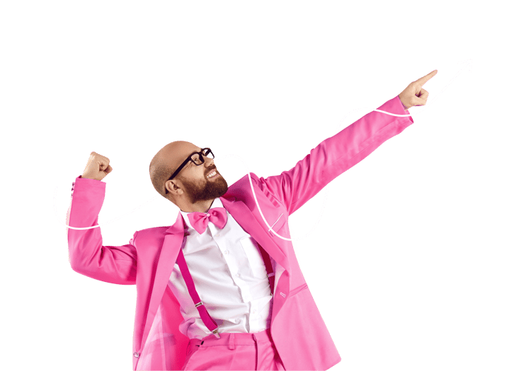 man in pink suit